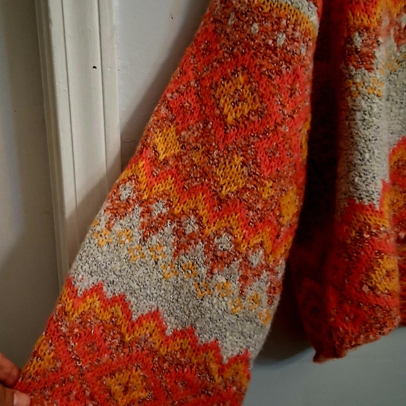 Sincerely Jules Vibrant Orange and Gray Sweater Boho Style Over Sized Sweater - Picture 2 of 5